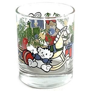 1988 Anchor Hocking Christmas Scene Glass Toys Gifts Doll Rocking Horse